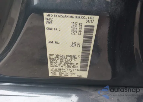 2017 Nissan Altima 2.5 Sv из США, поврежденный, VIN 1N4AL3AP0HC250346